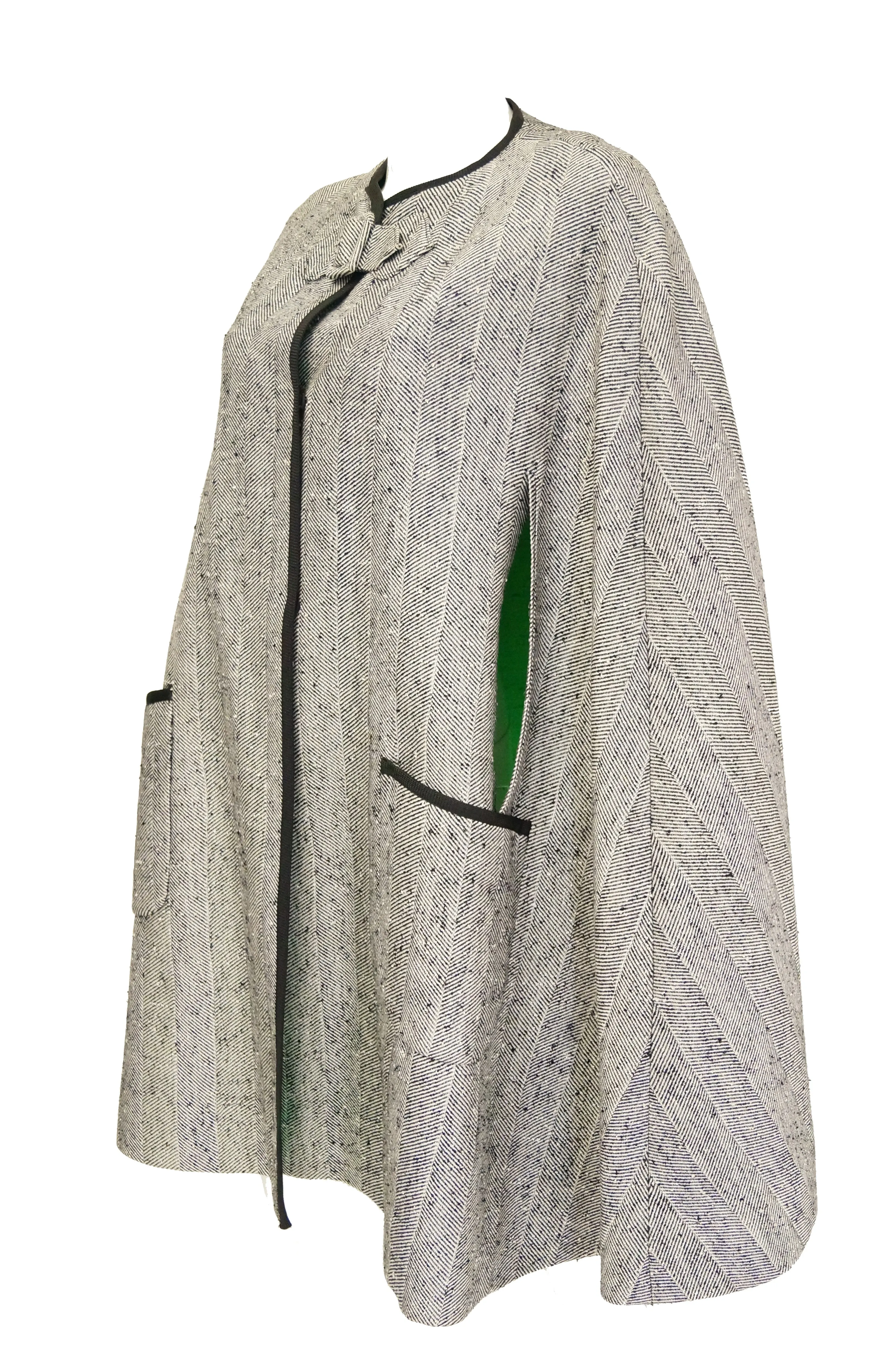 1960s Herringbone Cape w/ Apple Green Lining