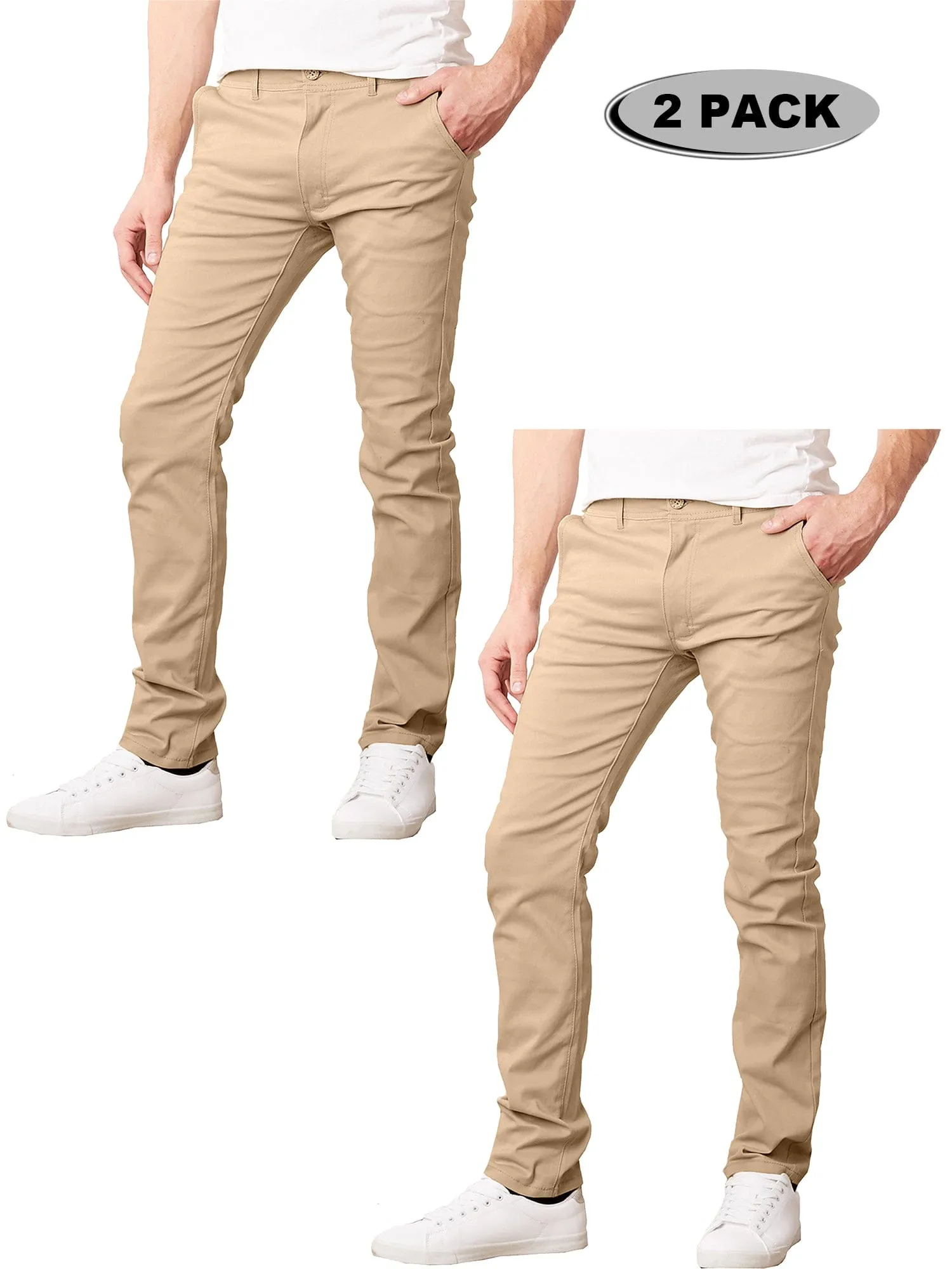 2-Pack Men's Flex Stretch Slim Fit Cotton Everyday Chino Pants (31" Inseam)