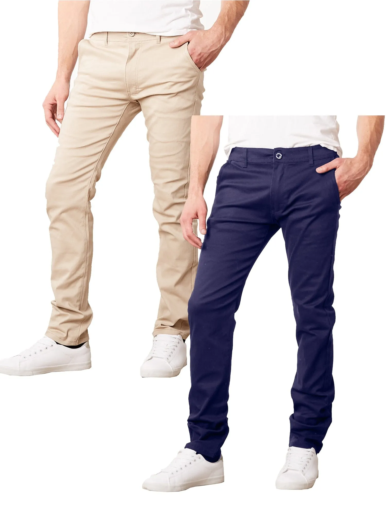 2-Pack Men's Flex Stretch Slim Fit Cotton Everyday Chino Pants (31" Inseam)