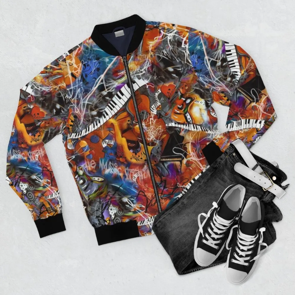 Abstract Music Instruments Scribble Bomber Jacket