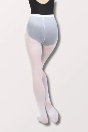 Adult TotalSTRETCH Elastic Waistband Footed Dance Tights (A30) - White