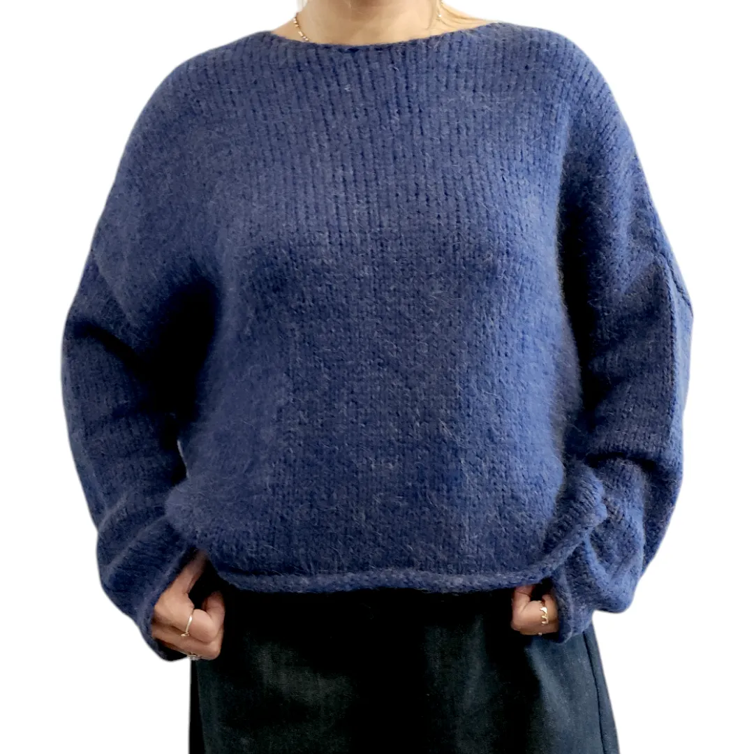 Alpaca Sweater Round Neck Blue