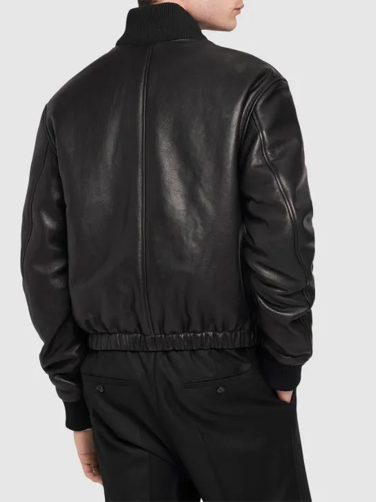 AMI Paris   Smooth leather logo bomber jacket 