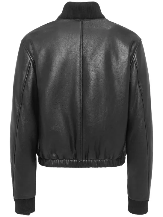 AMI Paris   Smooth leather logo bomber jacket 