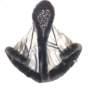 Barya NewYork Black Lambskin Hooded Fox Fur Reversible Poncho