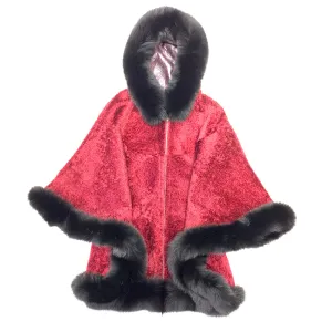 Barya NewYork Wine Wool Hooded Fox Fur Poncho