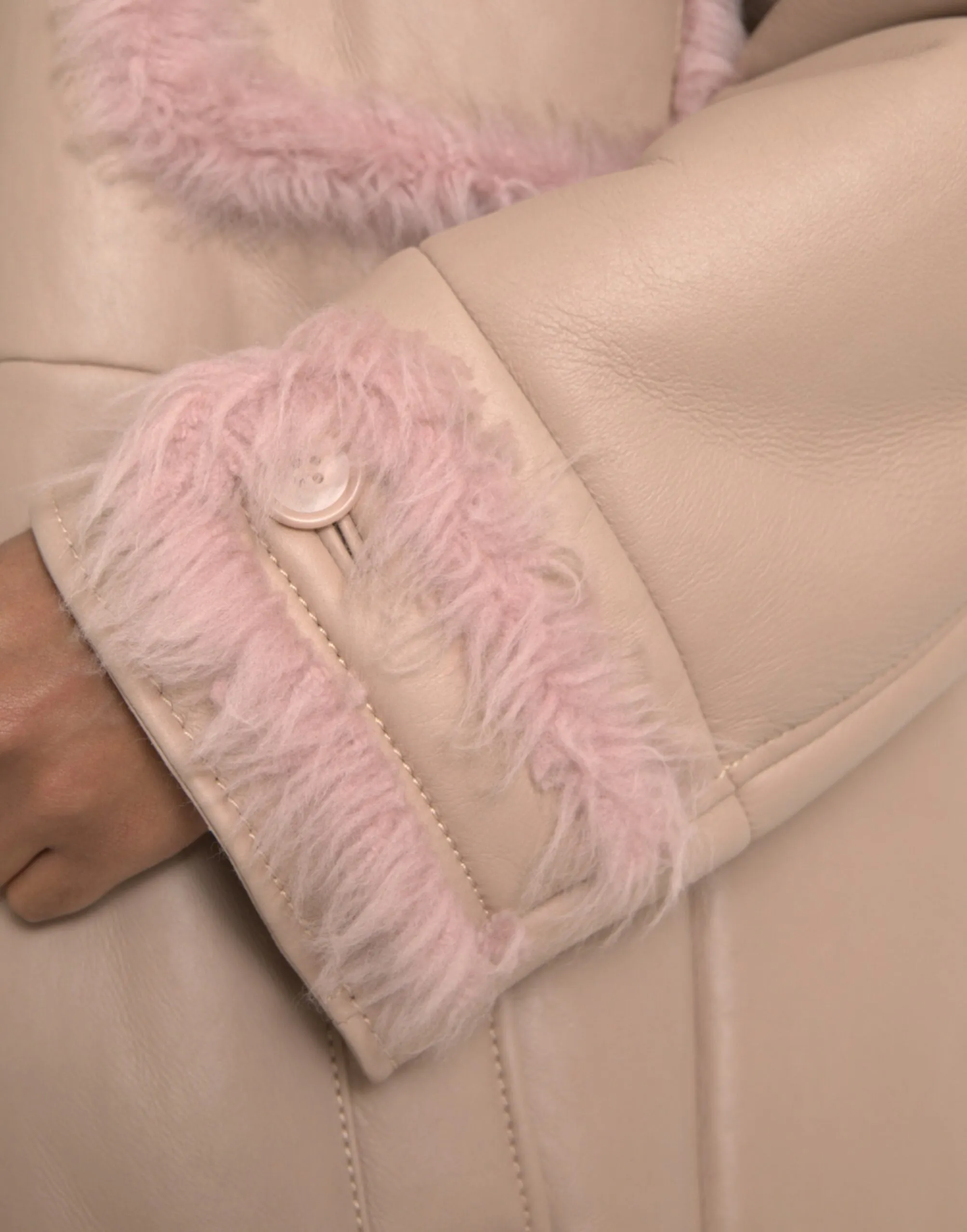 Beige Pink Lamb Leather Shearling Coat Jacket