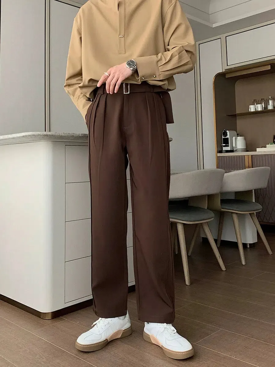 Belted Slim Fit Straight Leg Pants