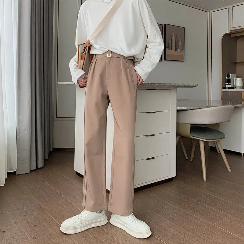 Belted Slim Fit Straight Leg Pants