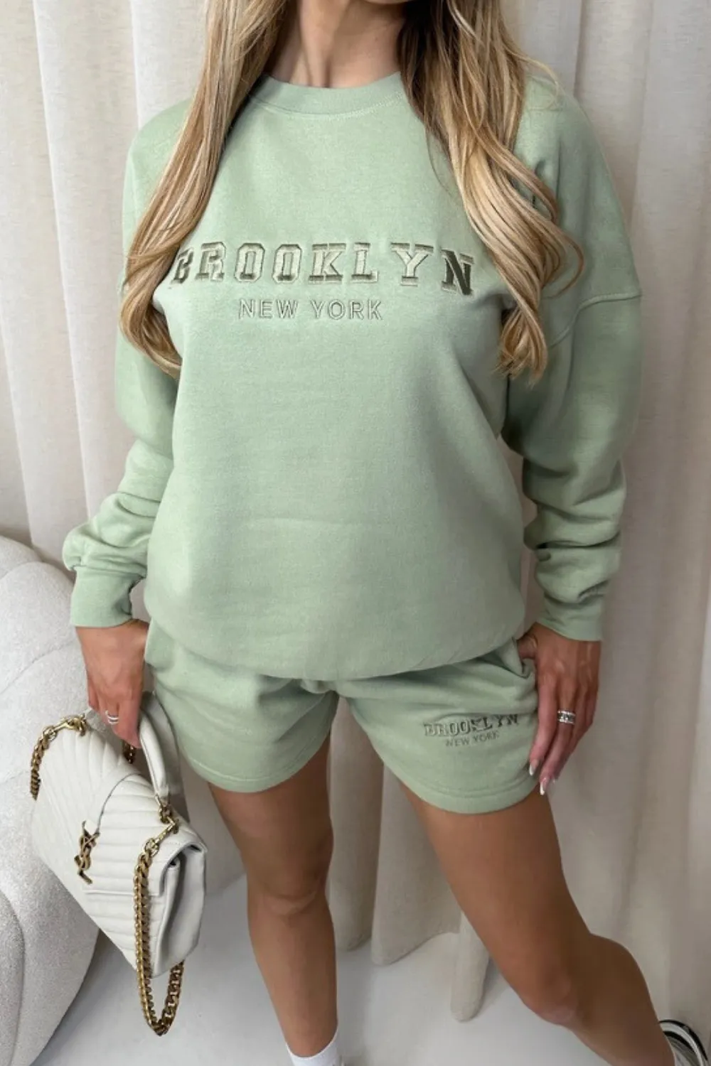 Brooklyn sage embroidered sweater shorts loungewear