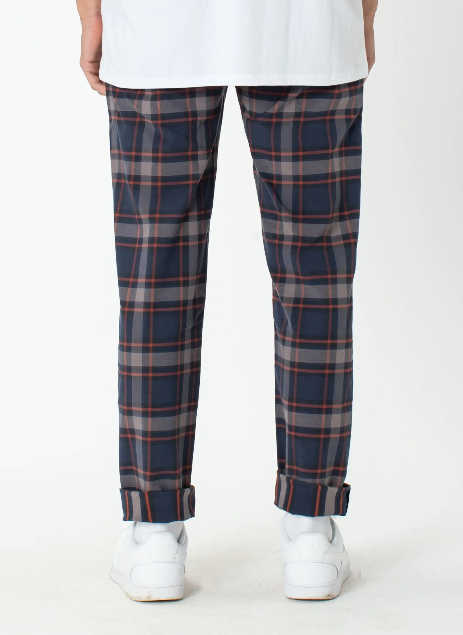 B.Slim Elastic Chino Navy Plaid