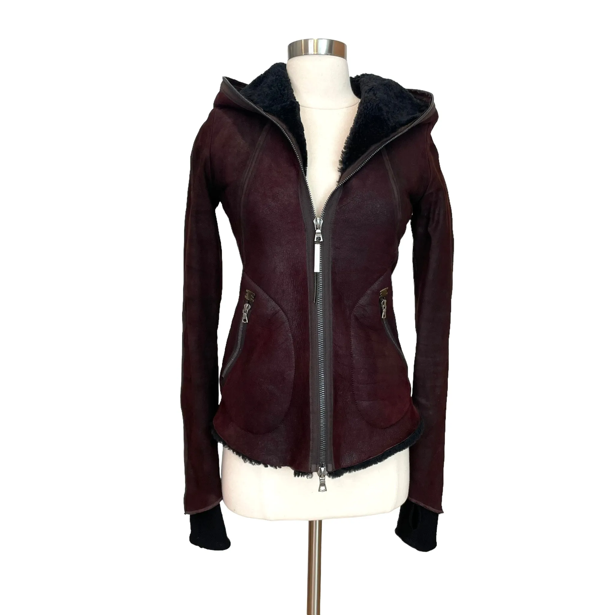 Burgundy Suede & Shearling Jacket - XS