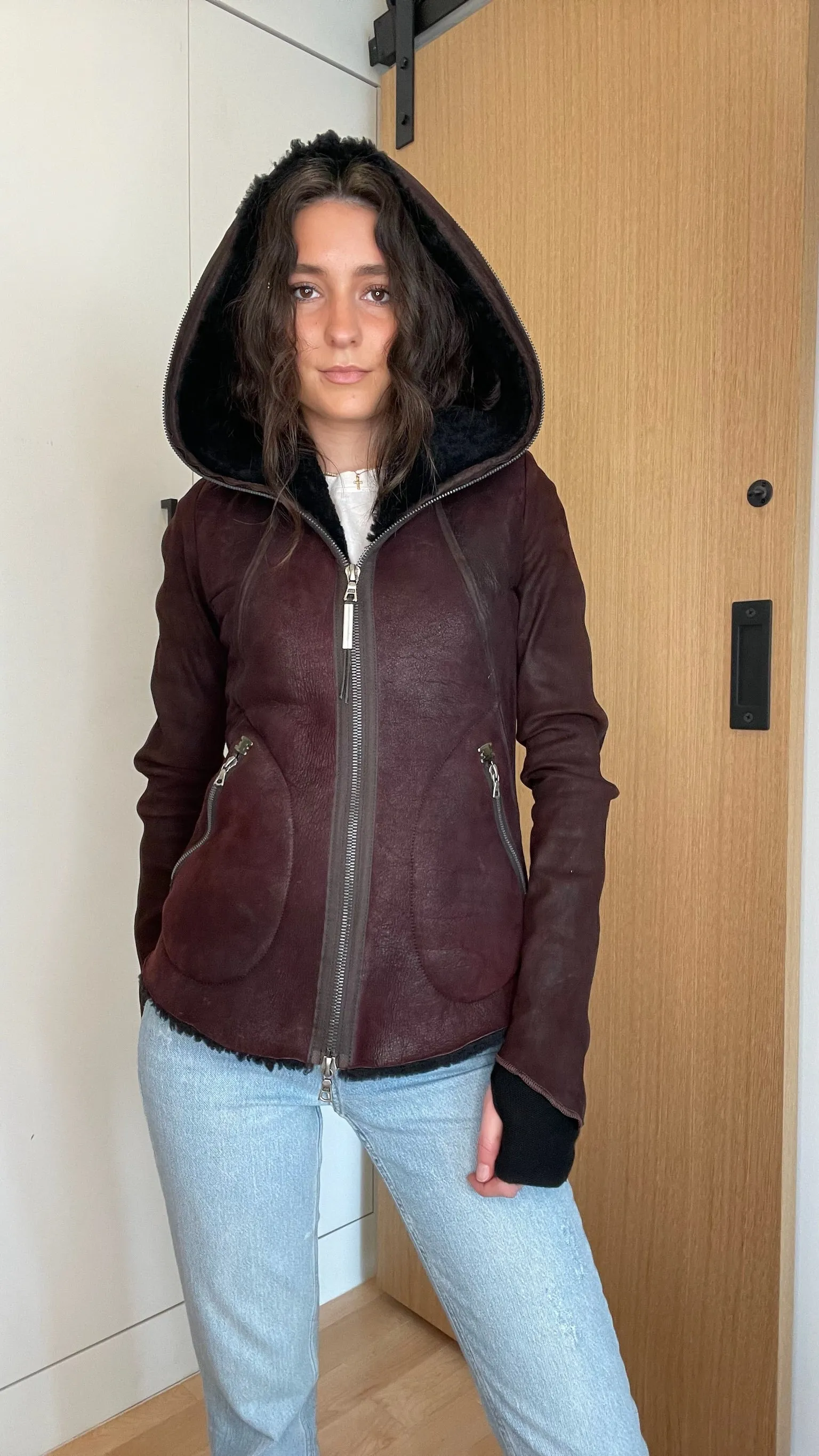 Burgundy Suede & Shearling Jacket - XS