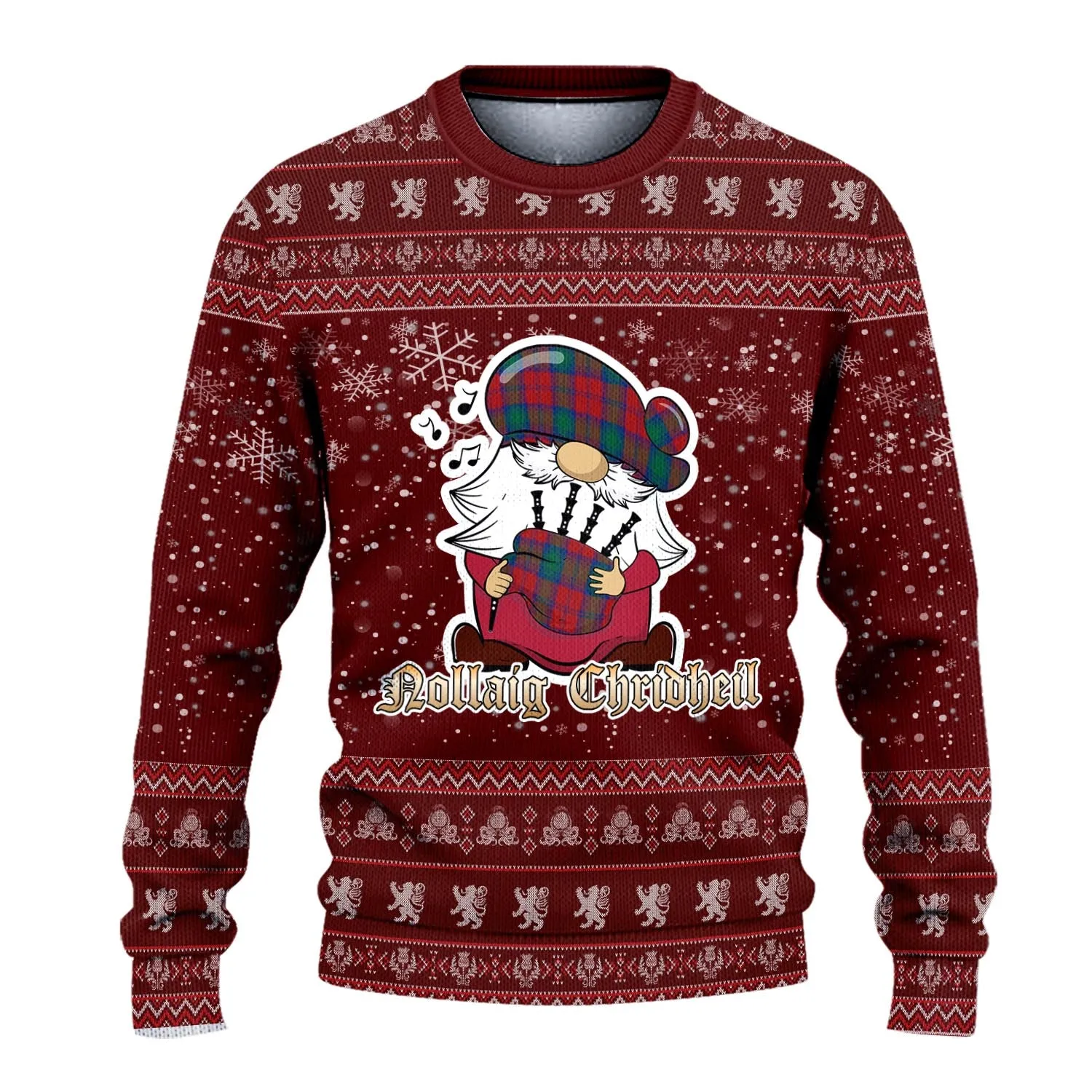 Byres (Byses) Clan Christmas Family Ugly Sweater with Funny Gnome Playing Bagpipes