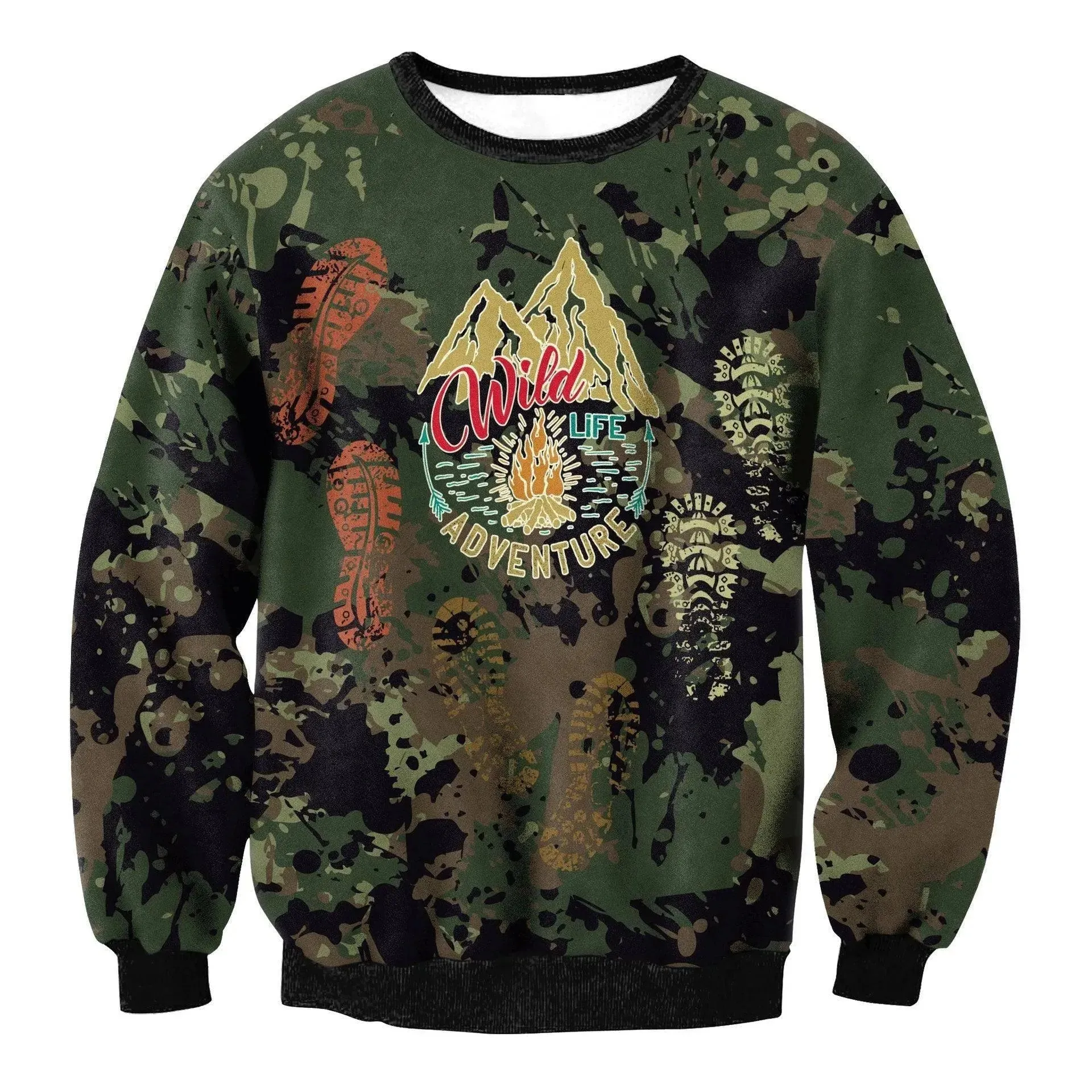 Camo Chic Digital Print Round Neck Sweater