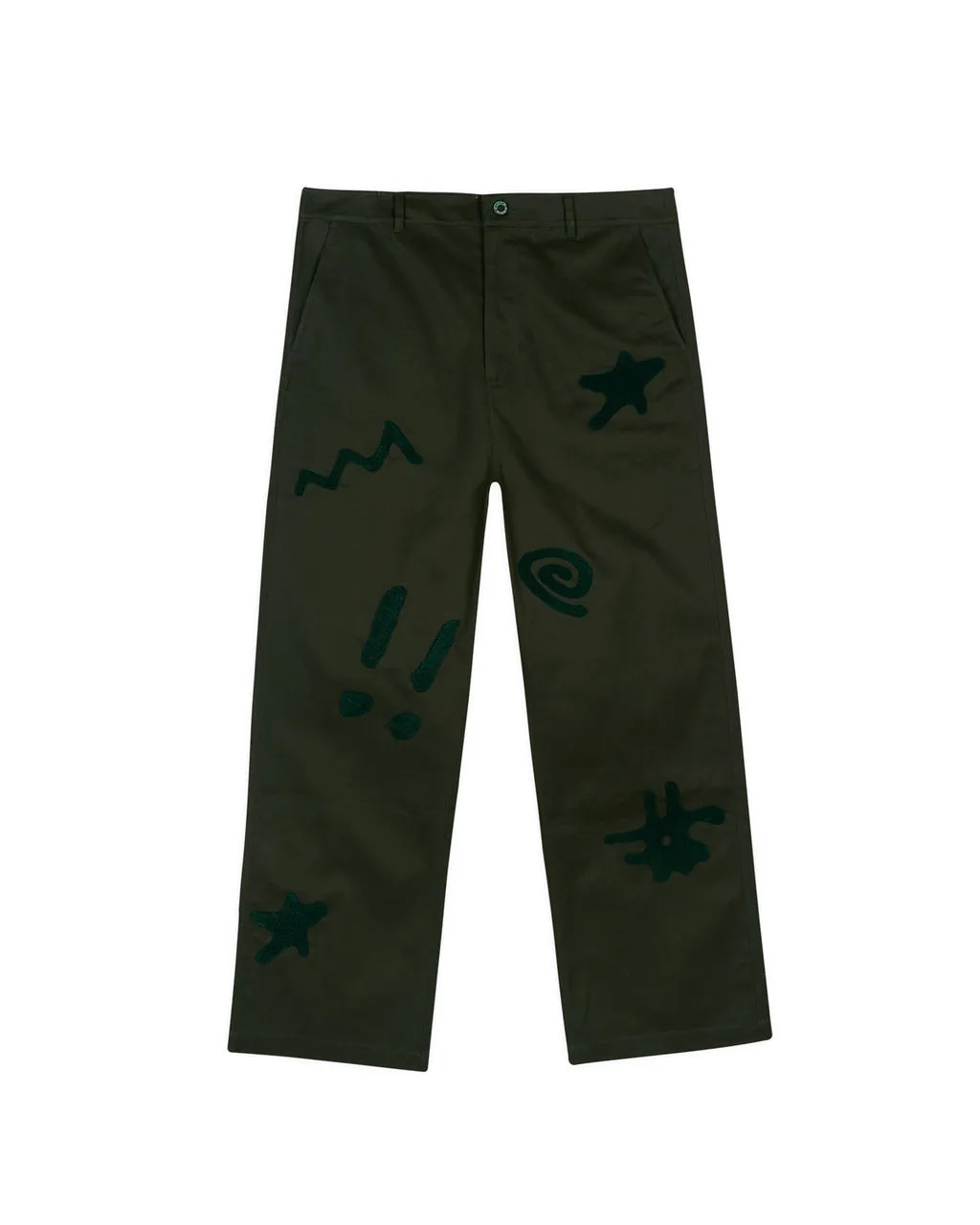 Chenille Symbols Four Pocket Pant, Deep Green