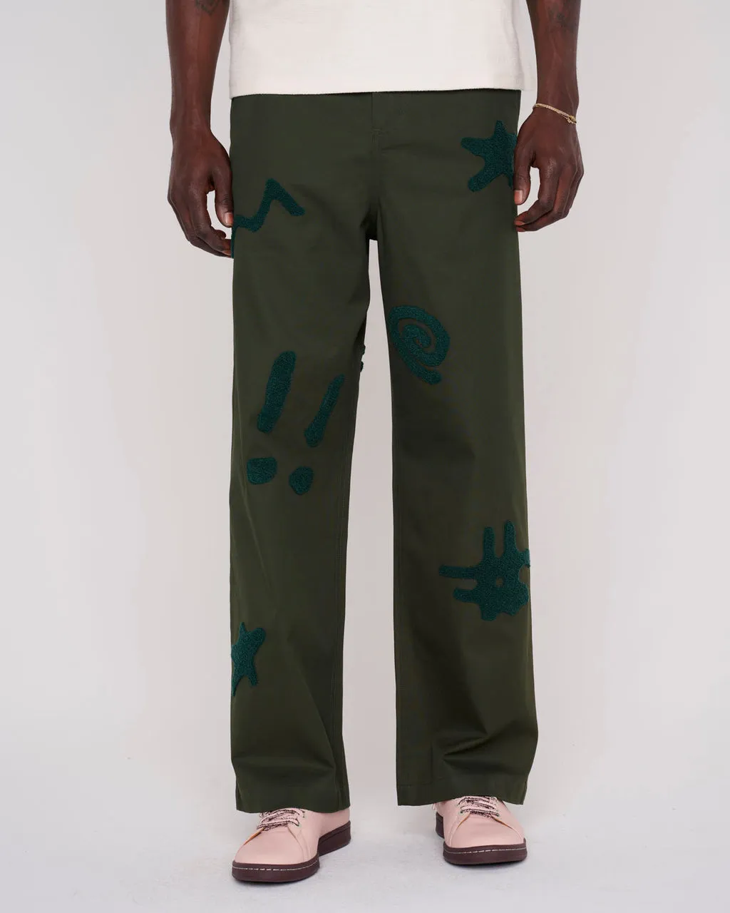 Chenille Symbols Four Pocket Pant, Deep Green