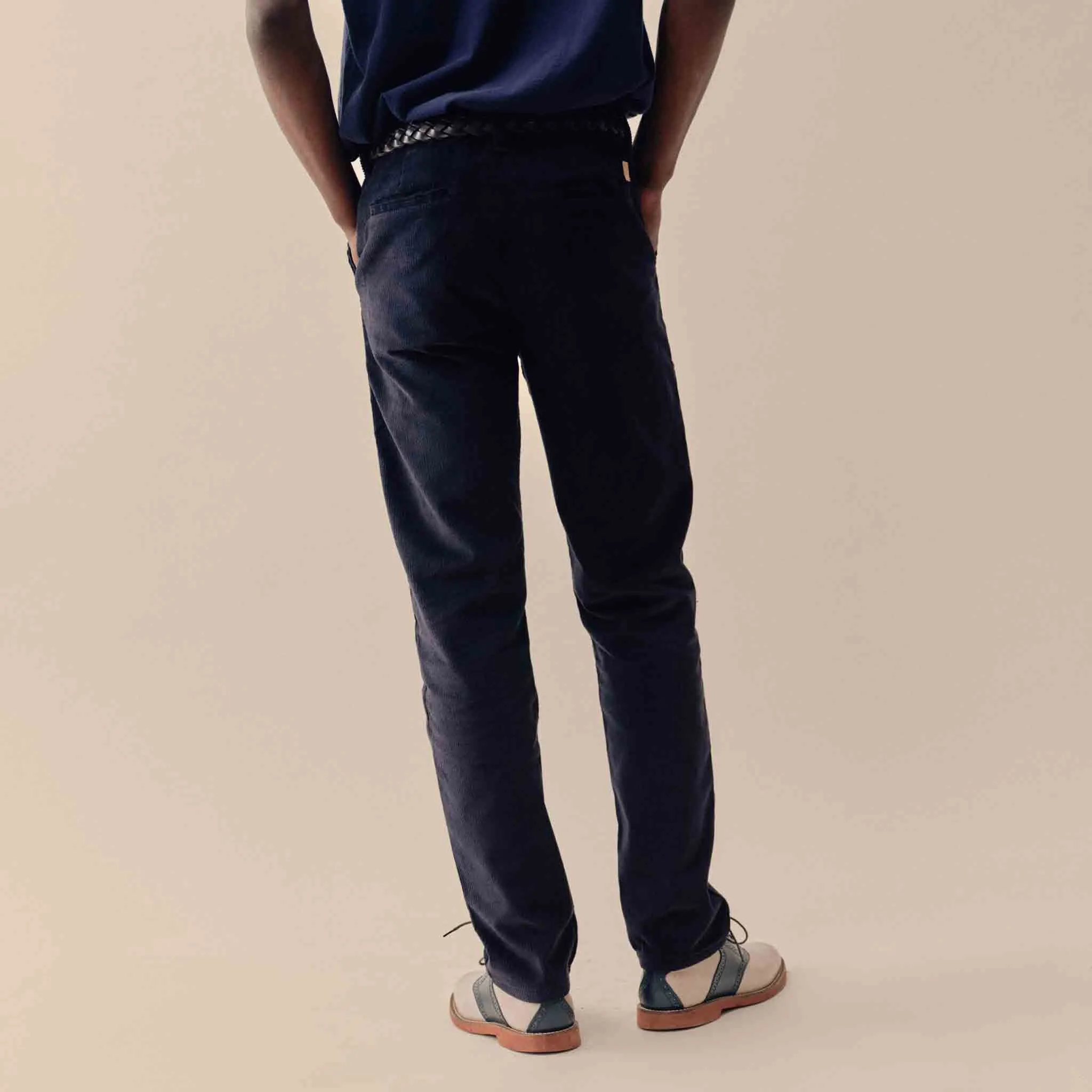 Chino Jeannot Velours marine coupe demi-slim