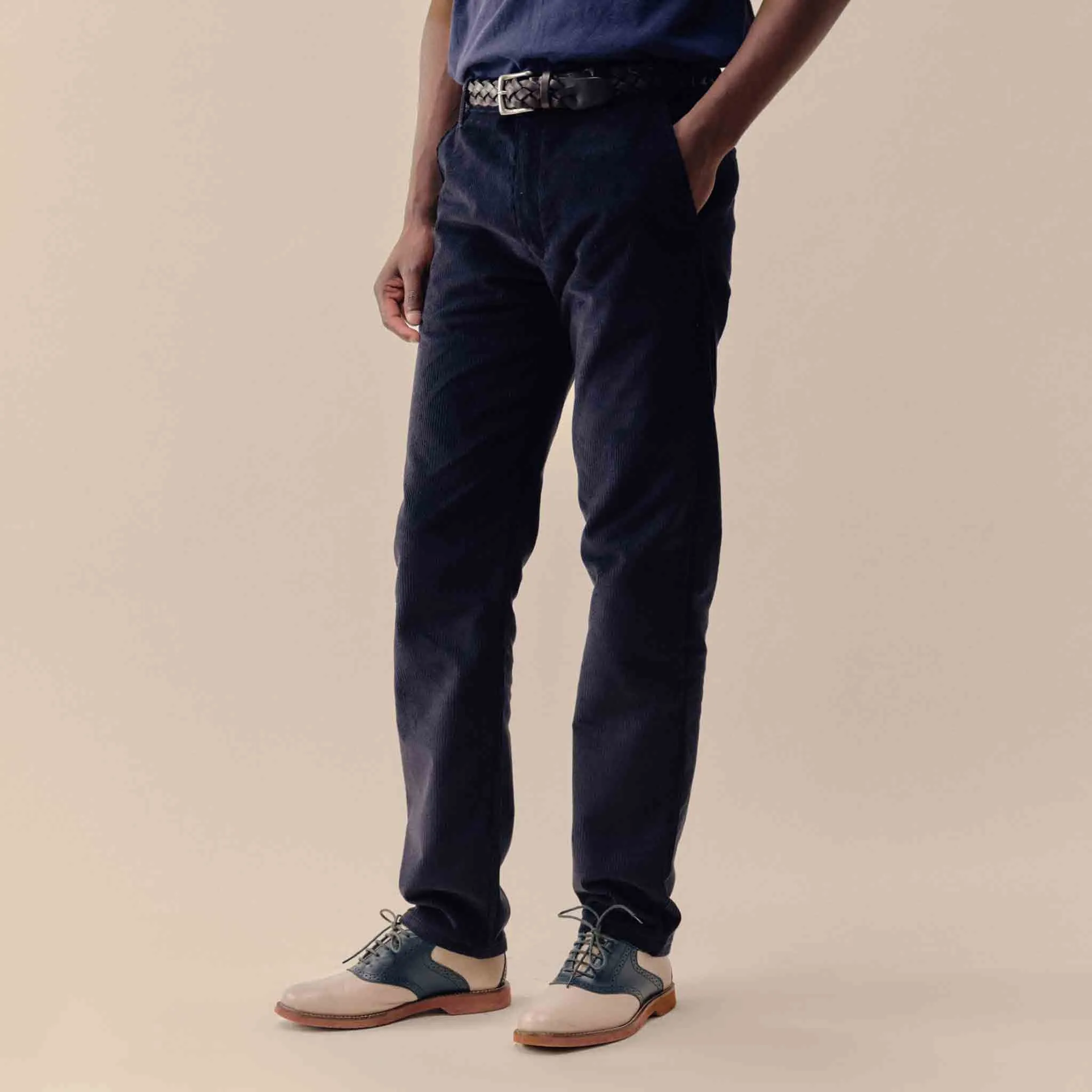 Chino Jeannot Velours marine coupe demi-slim