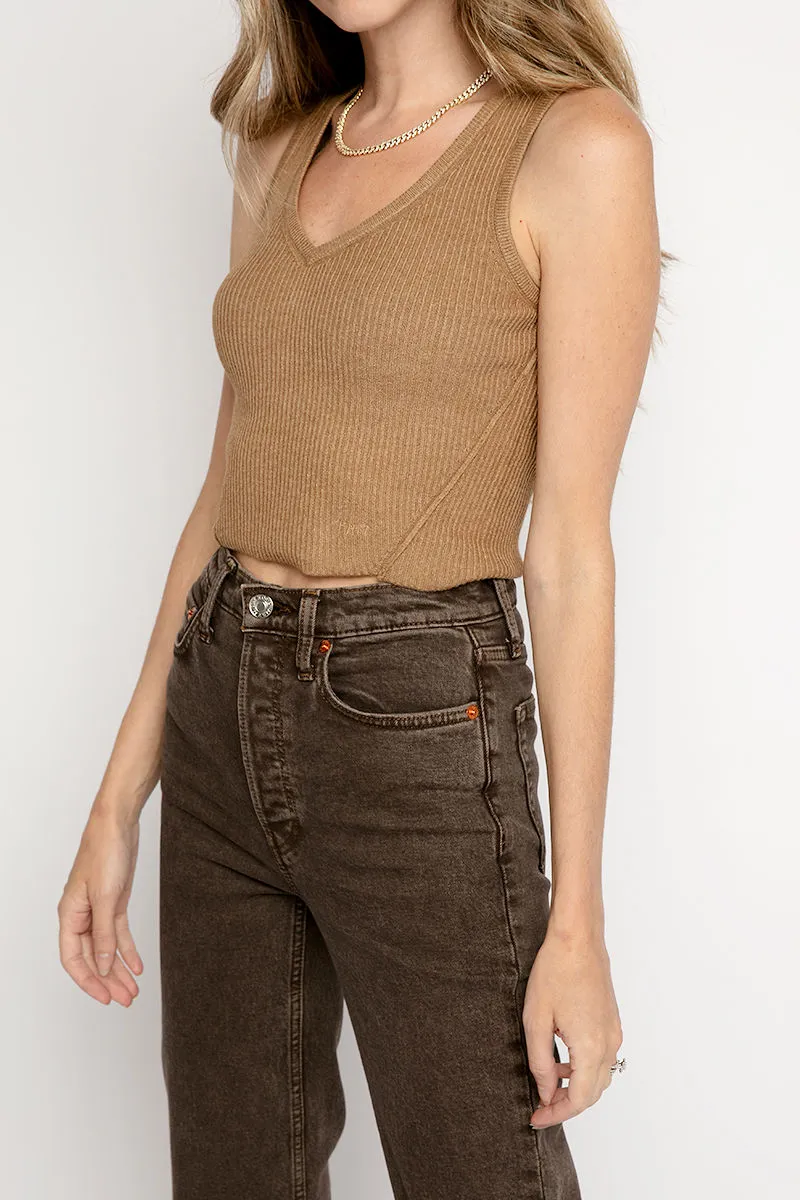 Crop Rib Sweater Tank in Café Au Lait