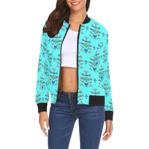 Dakota Damask Turquoise All Over Print Bomber Jacket for Women