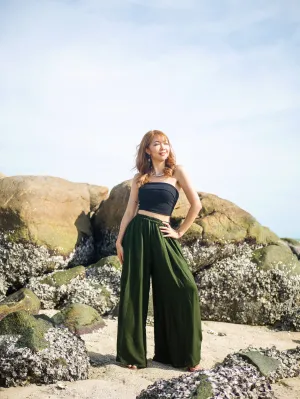 Dark Green Wide Leg Palazzo Pants