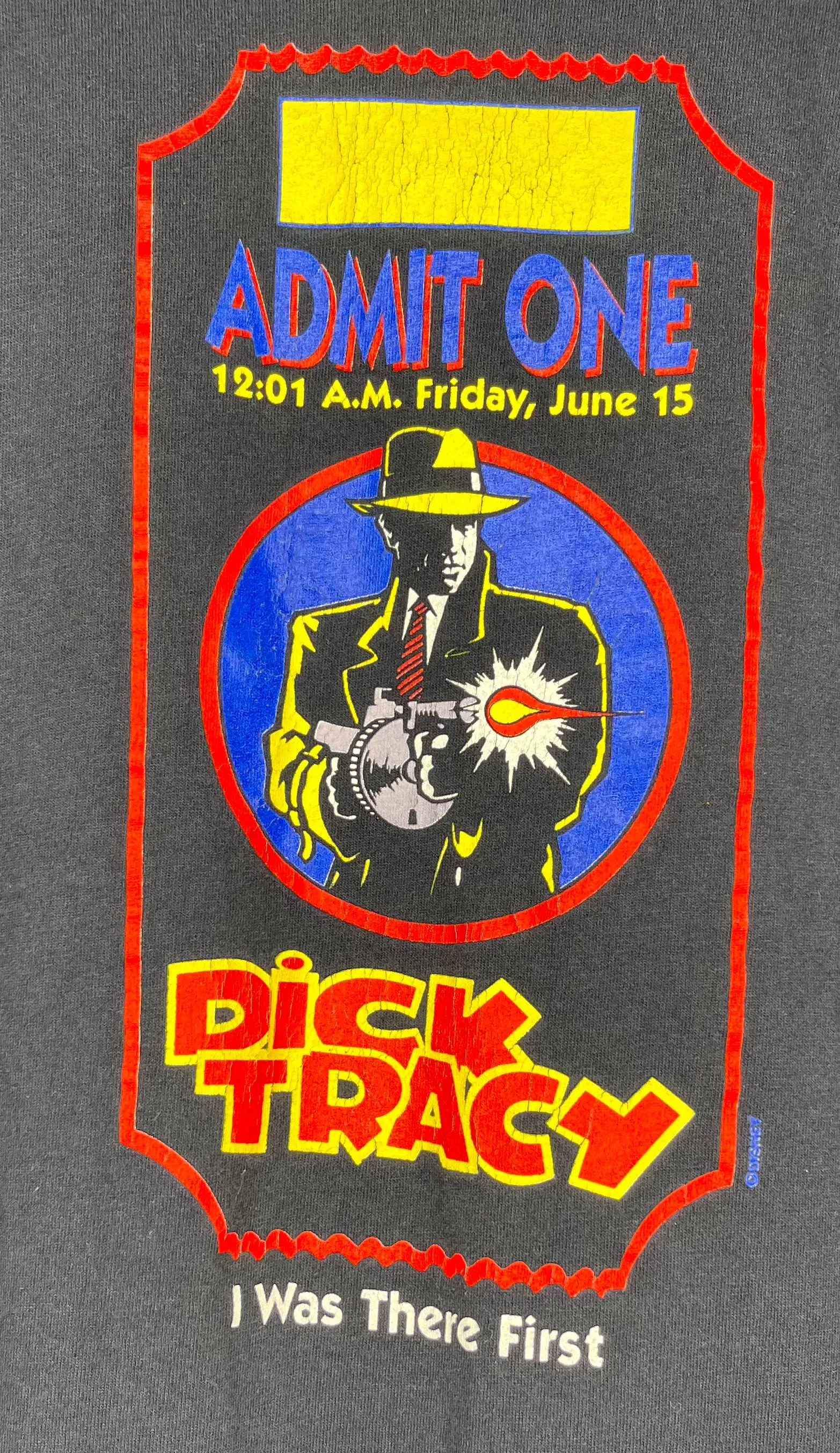 Dick Tracy Movie Ticket Black T-Shirt: XL