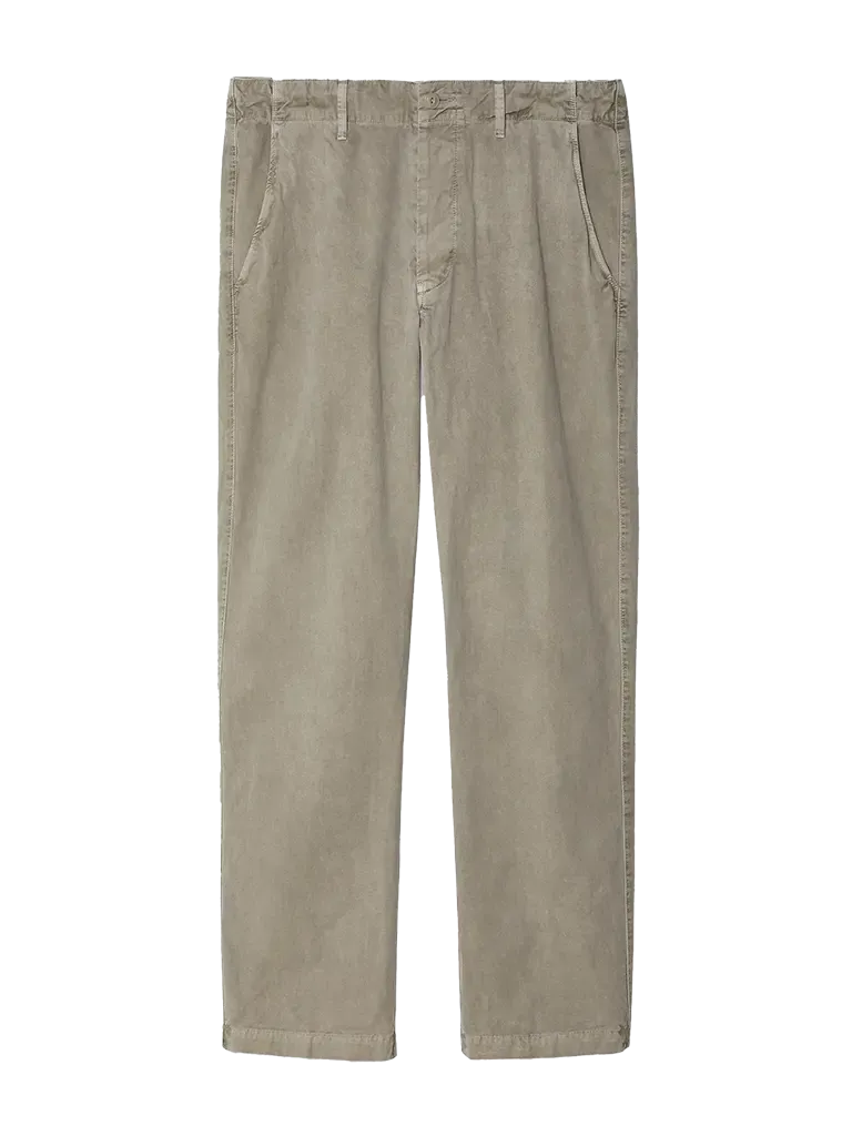 Distressed Button Fly Chino- Khaki