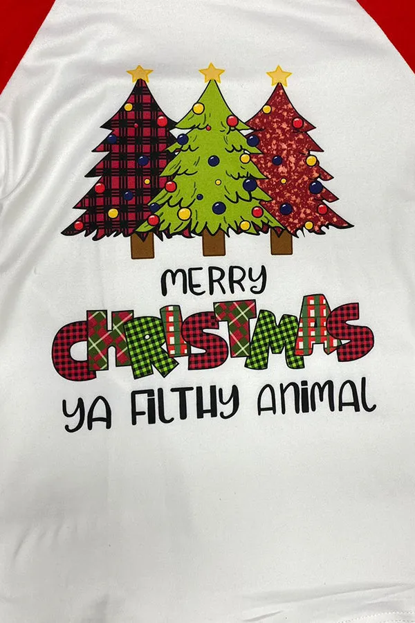 DLH2687 Kids "MERRY CHRISTMAS YA FILTHY ANIMAL" Raglan sleeve t-shirt