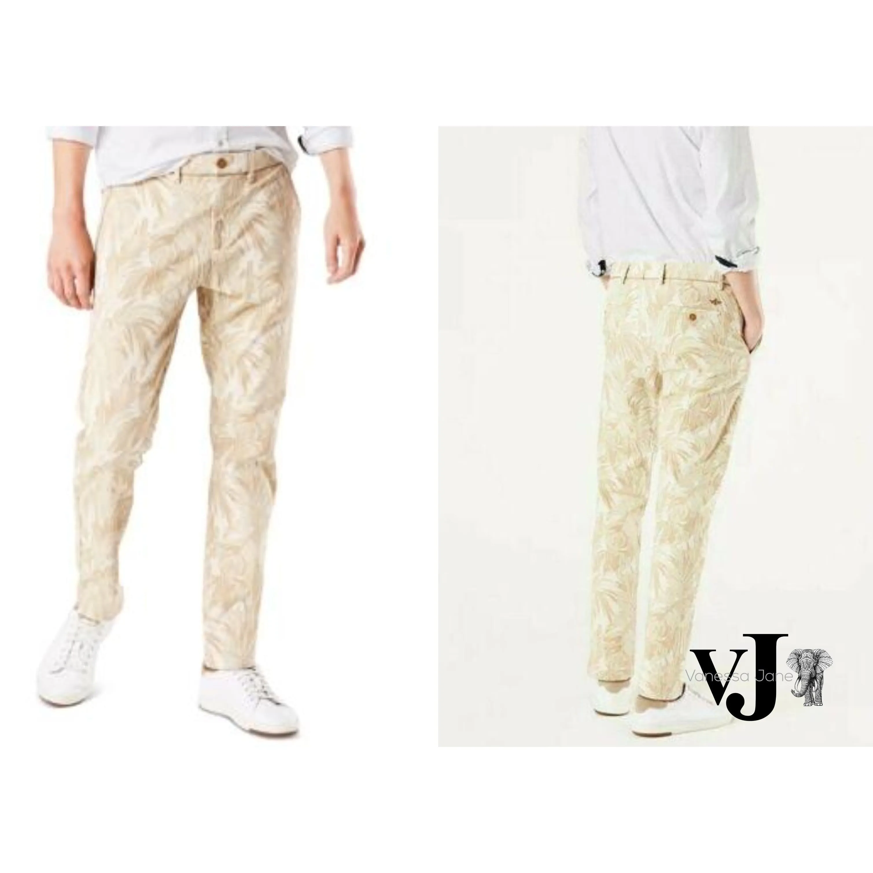 Dockers Alpha Khaki Beige Leaf Print Slim Fit 360 Flex Chino Pants