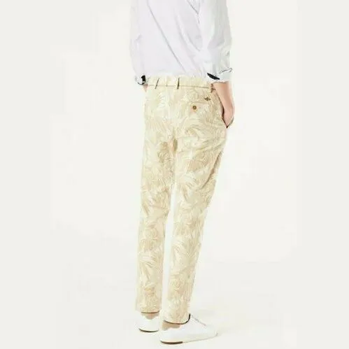 Dockers Alpha Khaki Beige Leaf Print Slim Fit 360 Flex Chino Pants