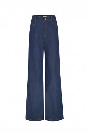 Elara Straight Side Pocket Denim Floor Length Pants