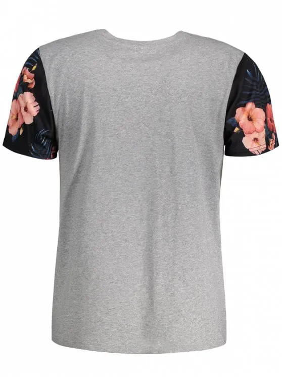 Fashion Tropical Floral Print Patchwork T-shirt