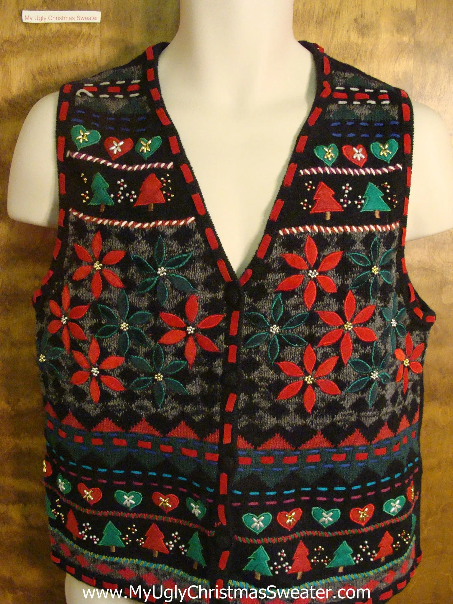 Festive Poinsettias Ugly Christmas Sweater Vest