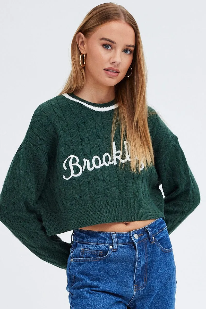 Green Sweater Long sleeve Crew neck