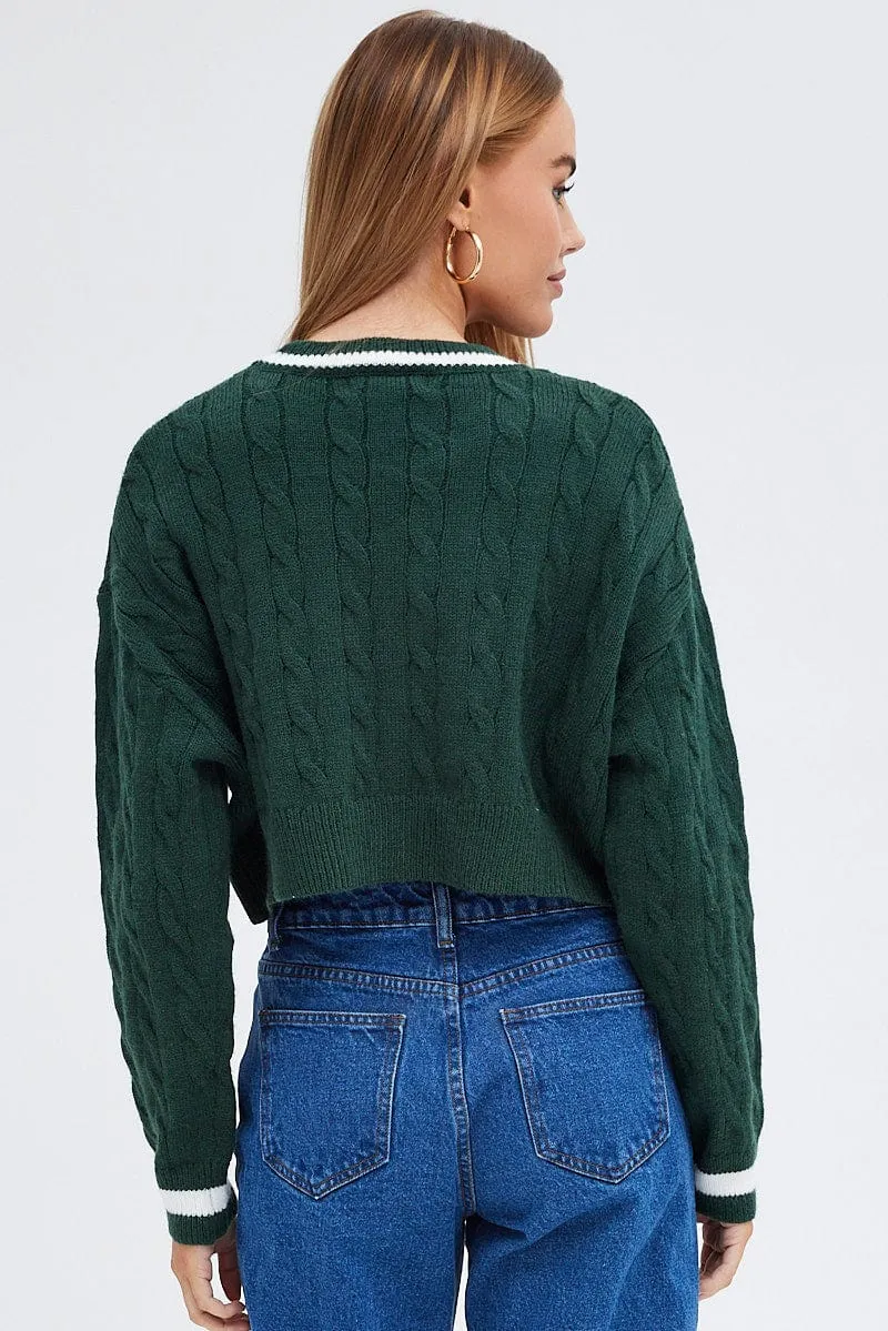 Green Sweater Long sleeve Crew neck