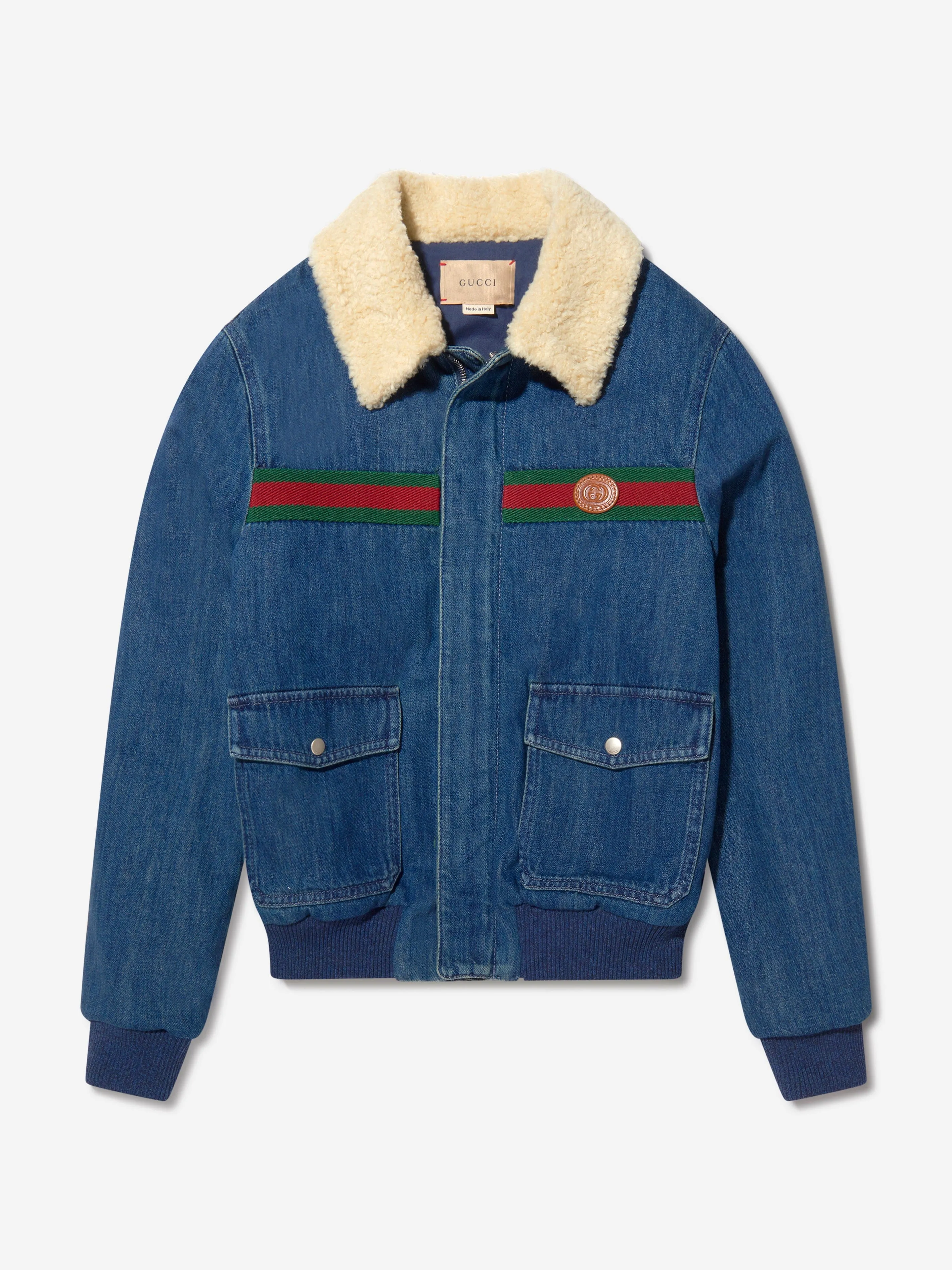 Gucci Boys Denim Jacket With Shearling Collar