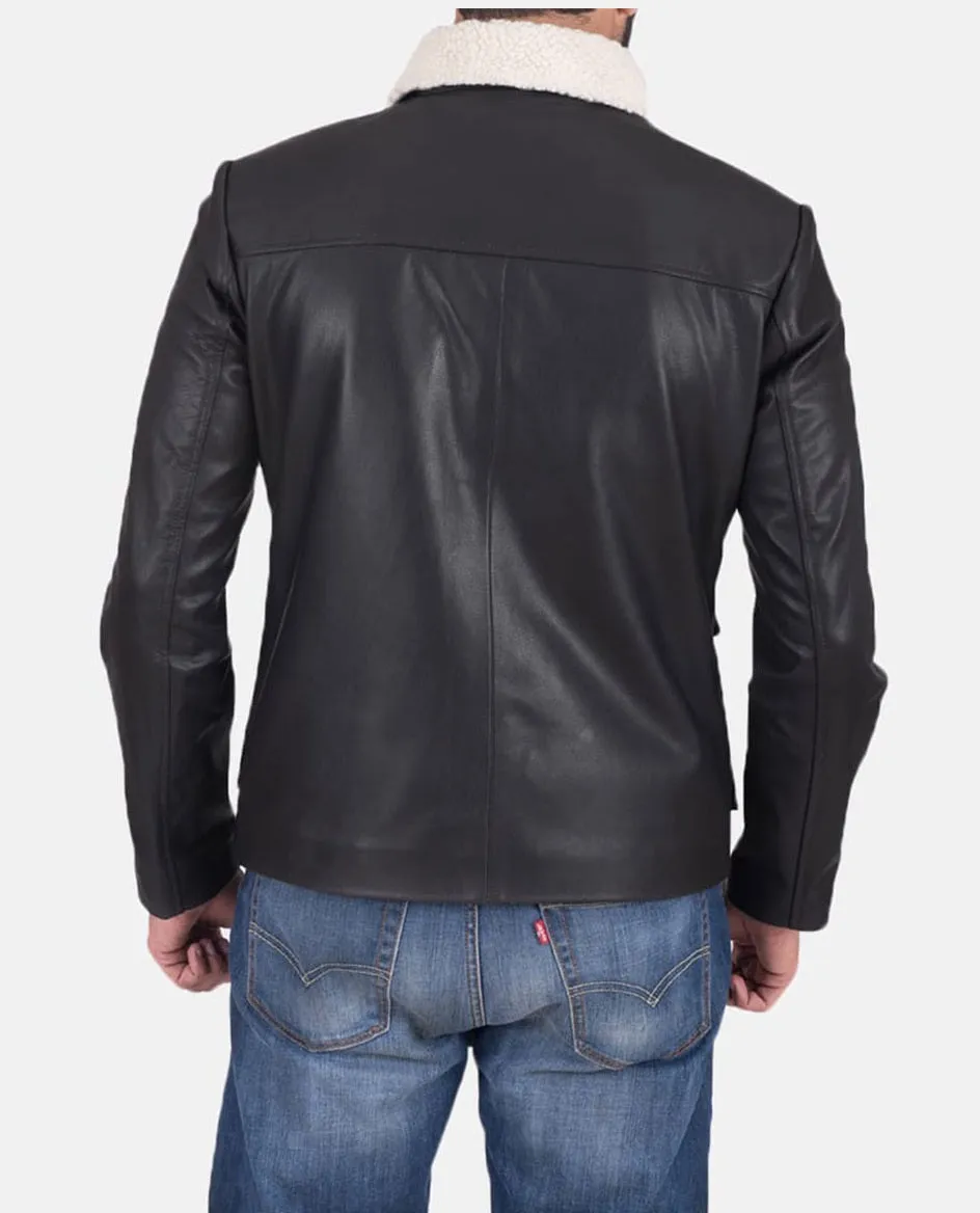 Harry Men’s Fur Collar Leather Jacket Black