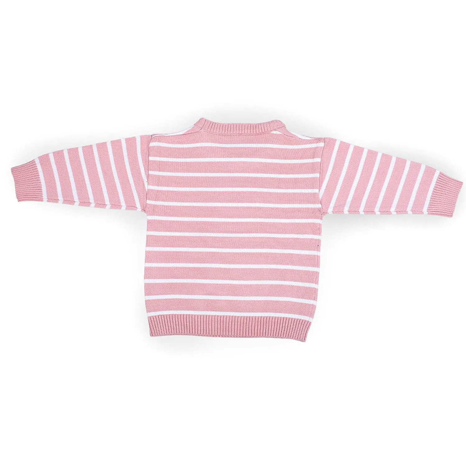 Hopping Rabbit Striped Premium Full Sleeves Knitted Sweater - Pink