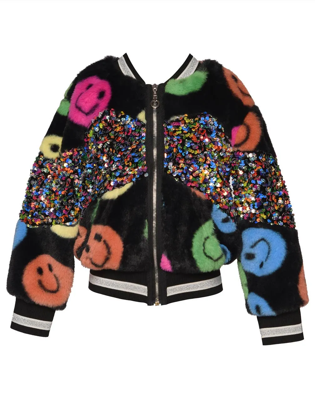 Infant l Toddler l Little l Big Girl’s Rainbow Happy Emoji Sequin Bomber Jacket