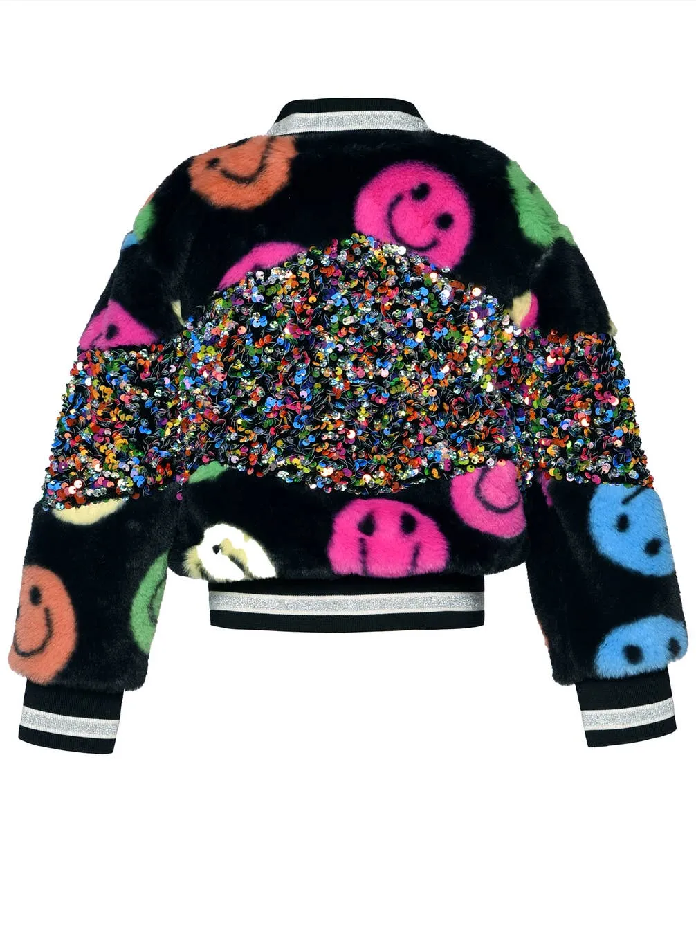 Infant l Toddler l Little l Big Girl’s Rainbow Happy Emoji Sequin Bomber Jacket