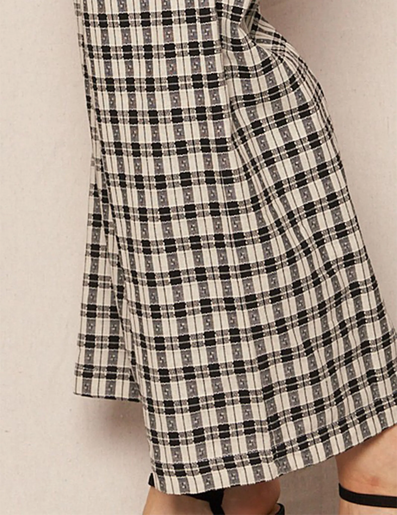 Ione Black   White Plaid Cotton Trousers