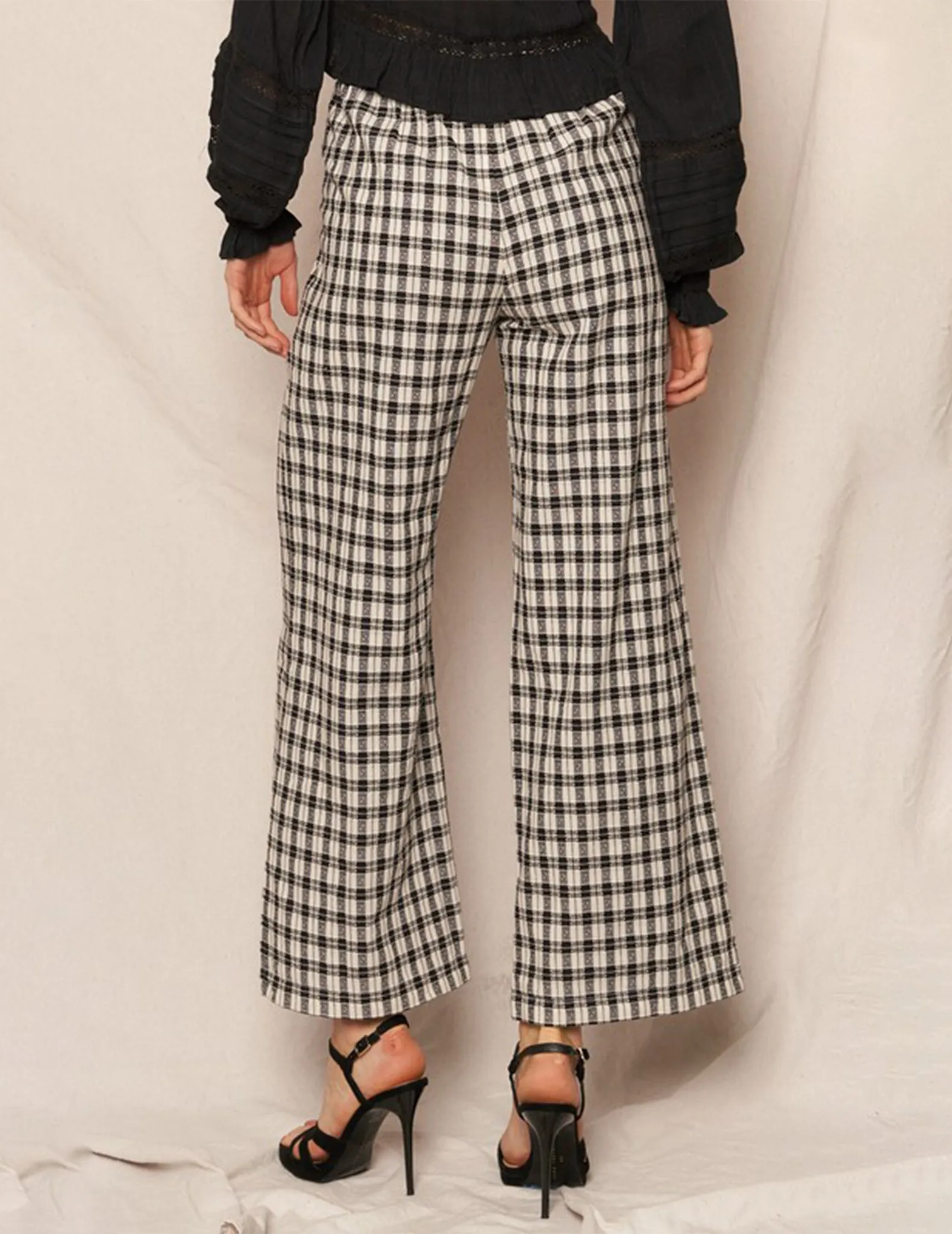 Ione Black   White Plaid Cotton Trousers