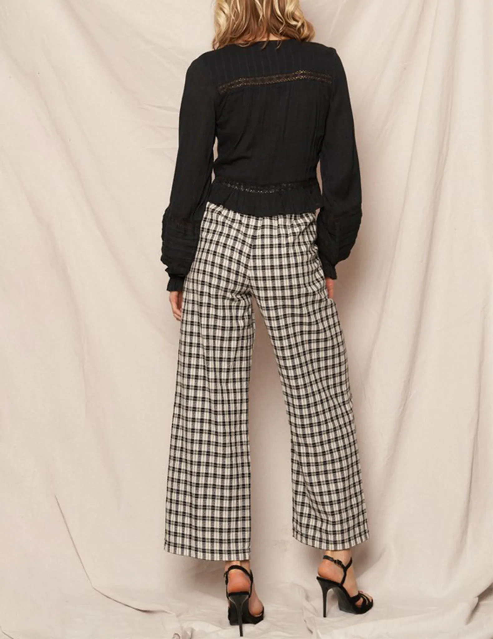 Ione Black   White Plaid Cotton Trousers