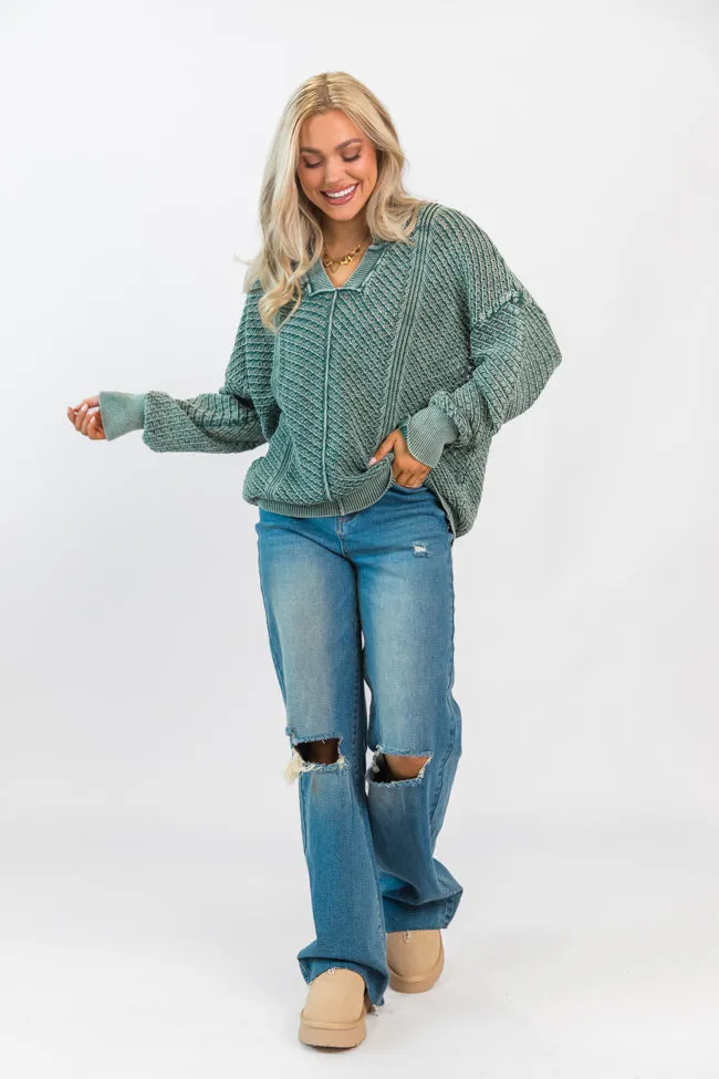 It's Too Easy Olive Acid Wash Sweater SALE