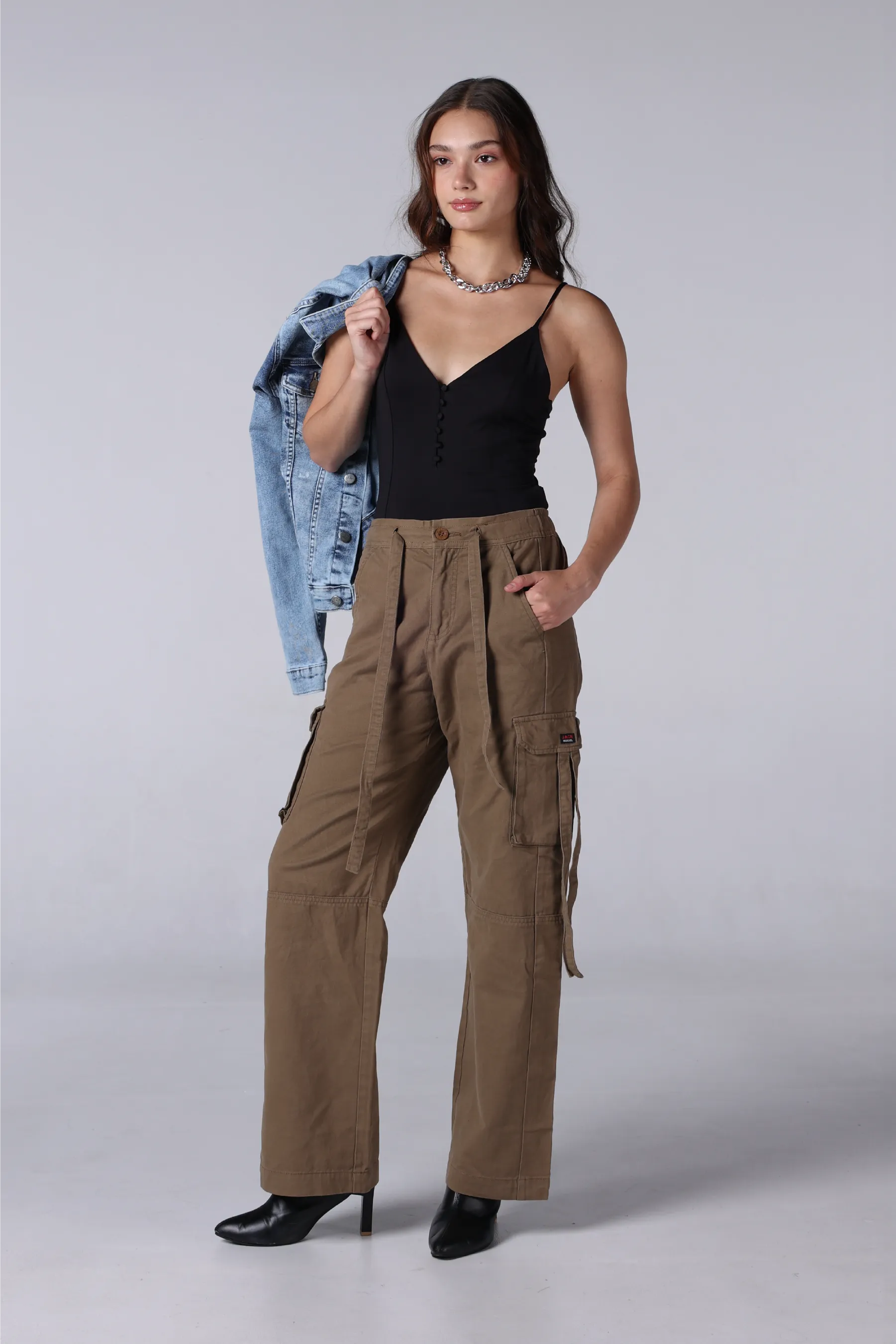 Jack Russel - Women Cargo Chino - Handwerk JF-333/BR Straight Fit Brown High Waisted