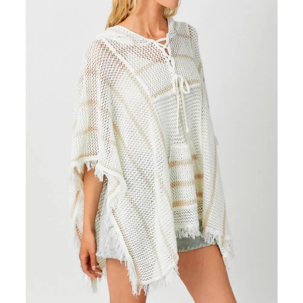 Lace Up Neck Hoodie Poncho