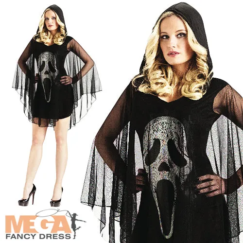 Ladies Scream Poncho Halloween Horror Fancy Dress Costume