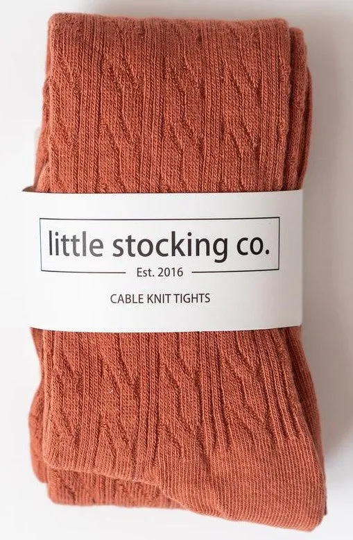 Little Stocking Co Cable Knit Tights - Rust