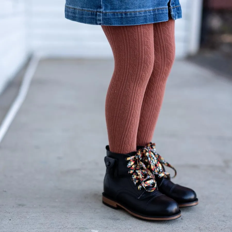 Little Stocking Co Cable Knit Tights - Rust